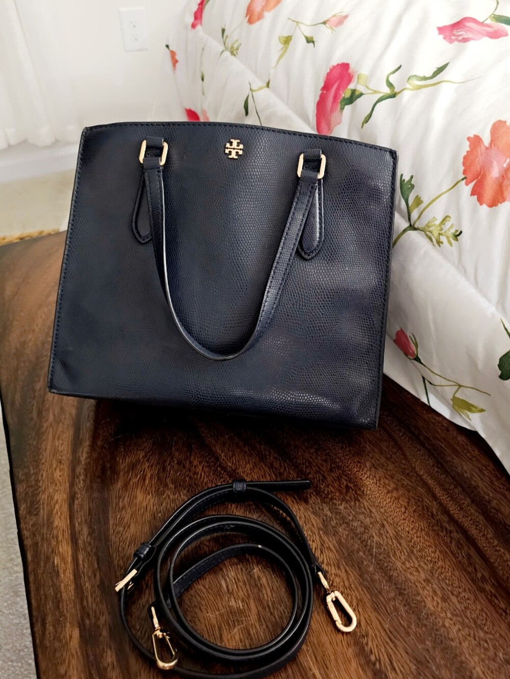 Tory Burch Navy Textured Tote/crossbody, Navy